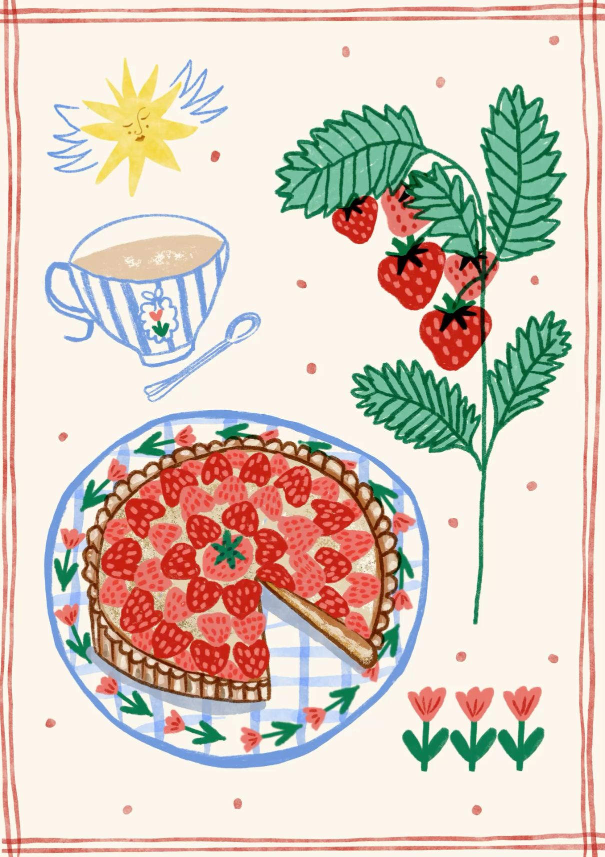 Strawberries tarte and tea by Carole Hillman  Illustrations freelancer