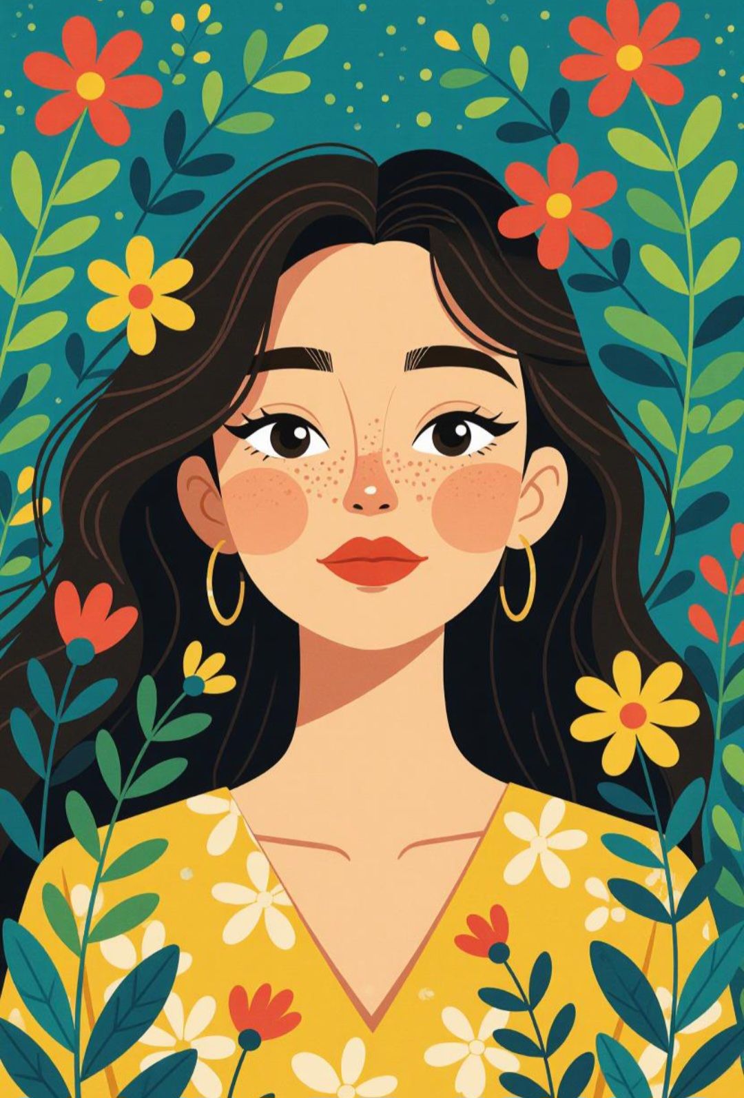 Vibrant Floral Art: Beautiful Girl Illustration! 🌸🎨  Illustrations freelancer
