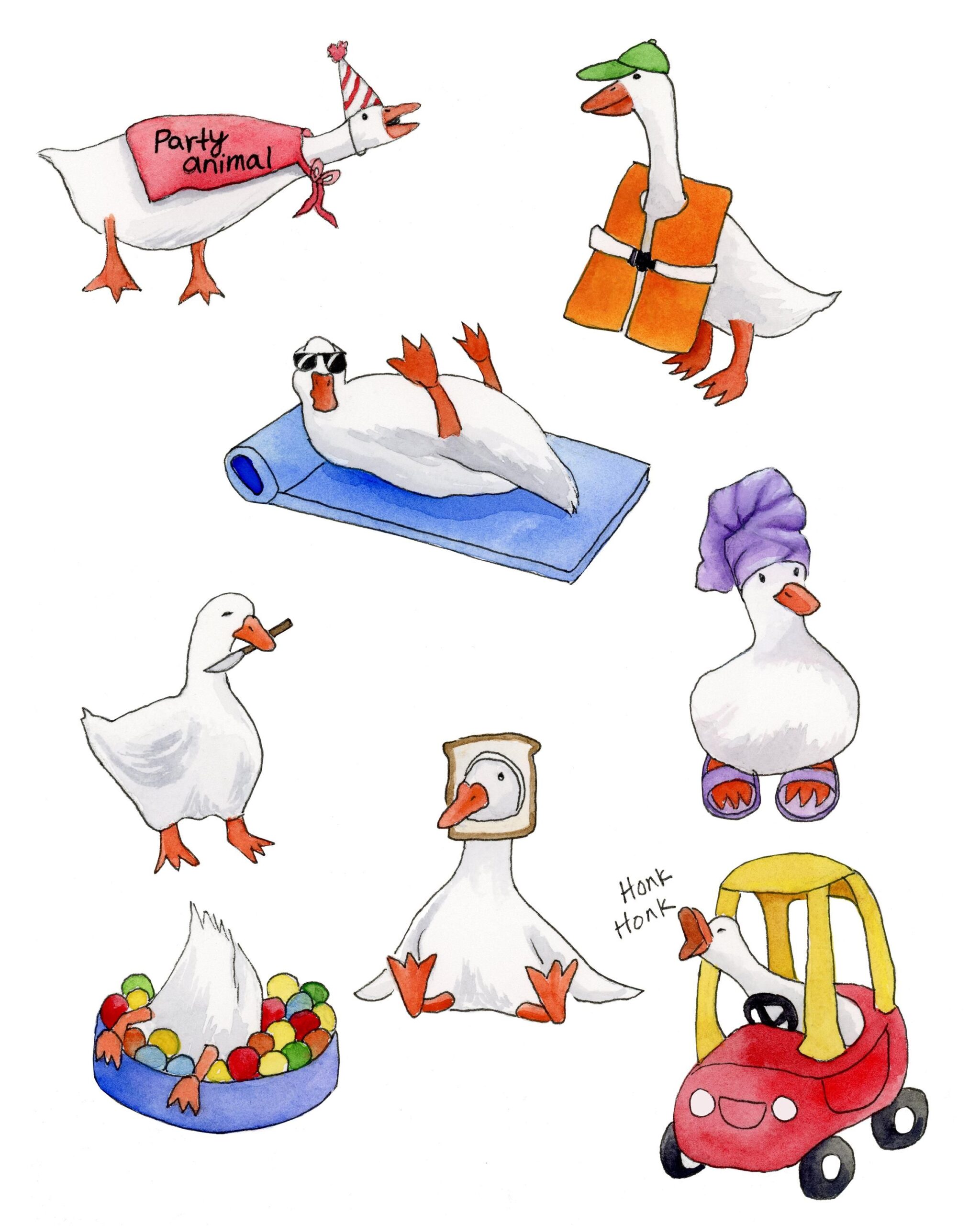 Silly Geese Watercolor Print, Goose Illustration, Kids Room Decor, Multiple Sizes  Illustrations freelancer