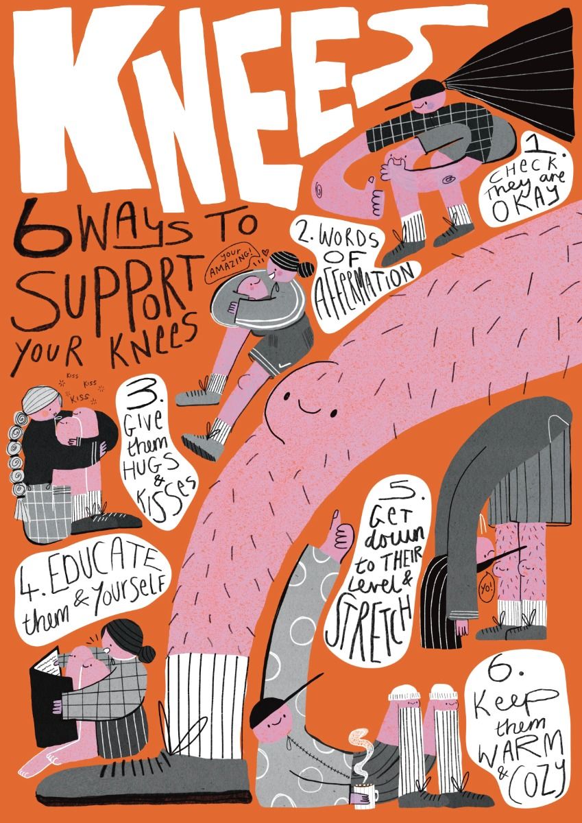 Knees, 6 Ways To Support Them – illustrated poster  Illustrations freelancer