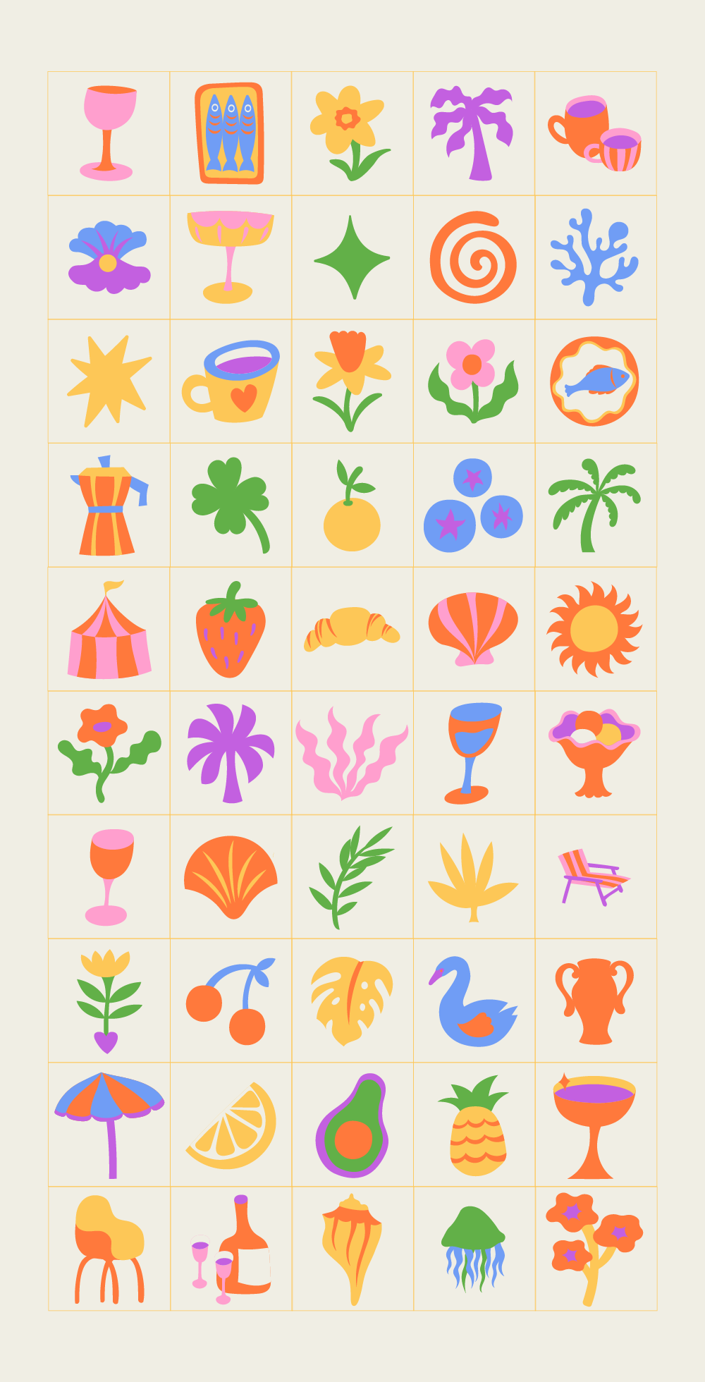Summer vibes, vector illustrations and prints, vibrant collection of design elements  Illustrations freelancer