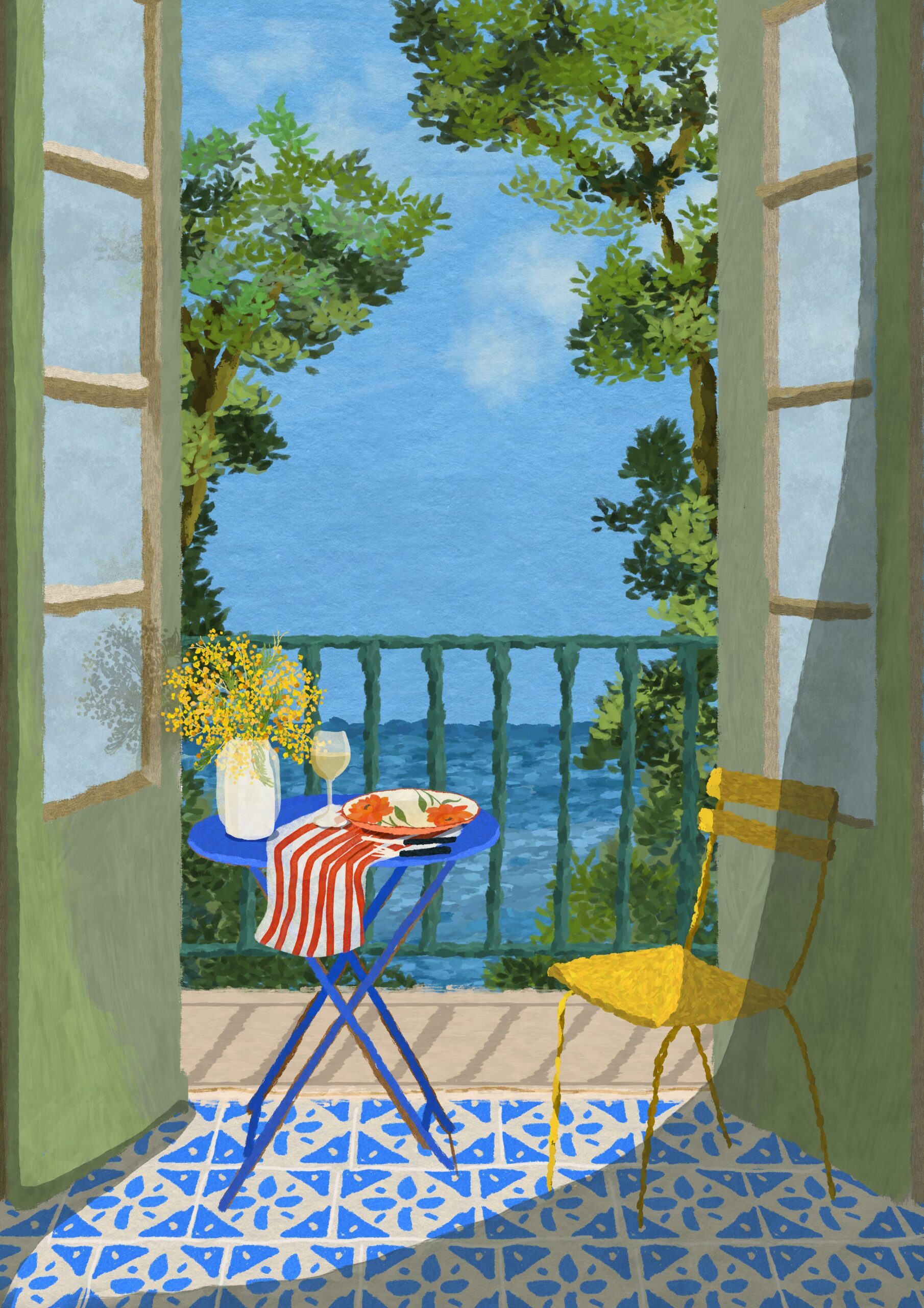 Balcon sur mer 🌞  Illustrations freelancer