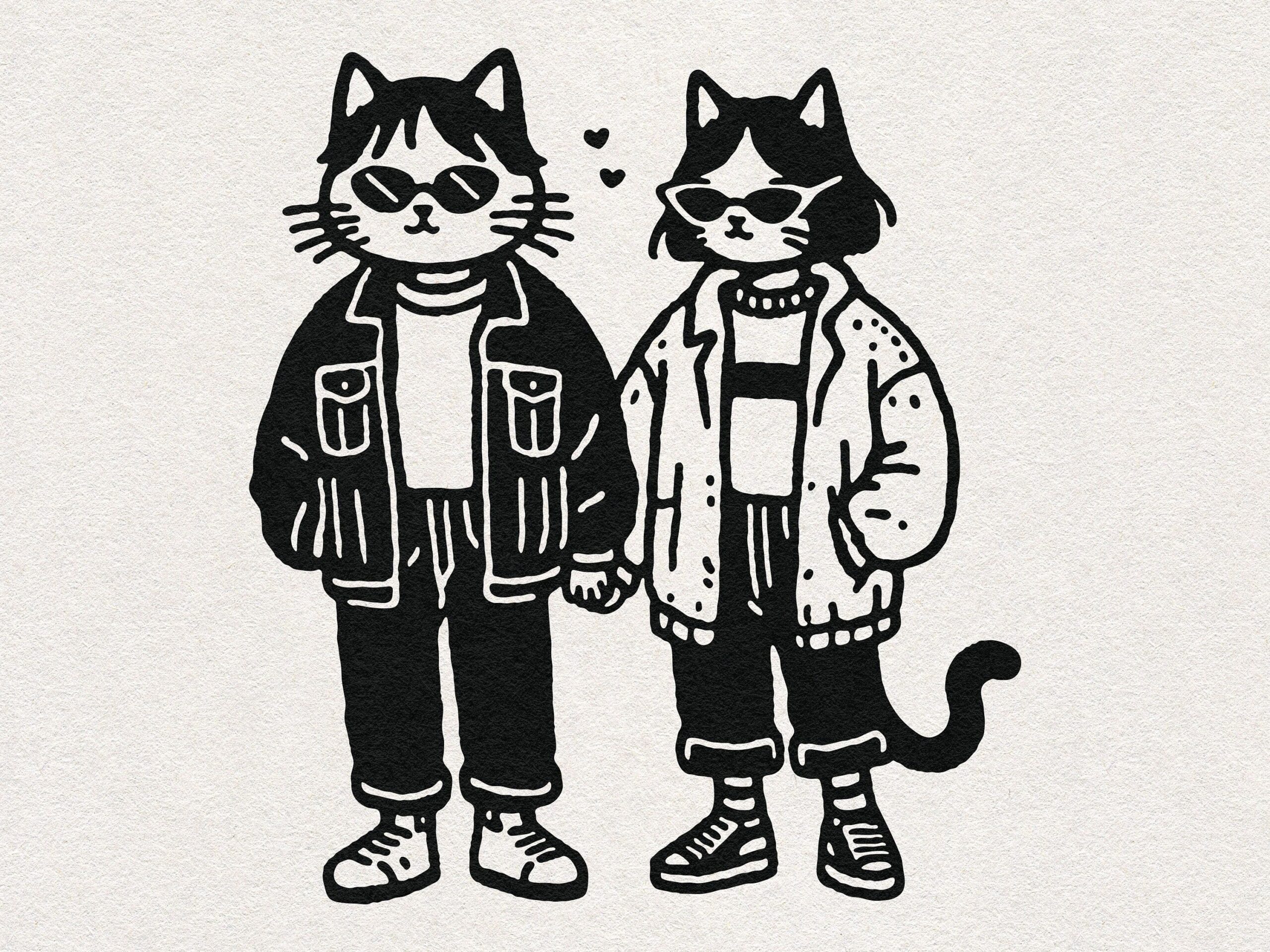 Street Fashion Cat Couple: Trendy Kittens Art PNG SVG Clipart Graphic (Digital Download)  Illustrations freelancer
