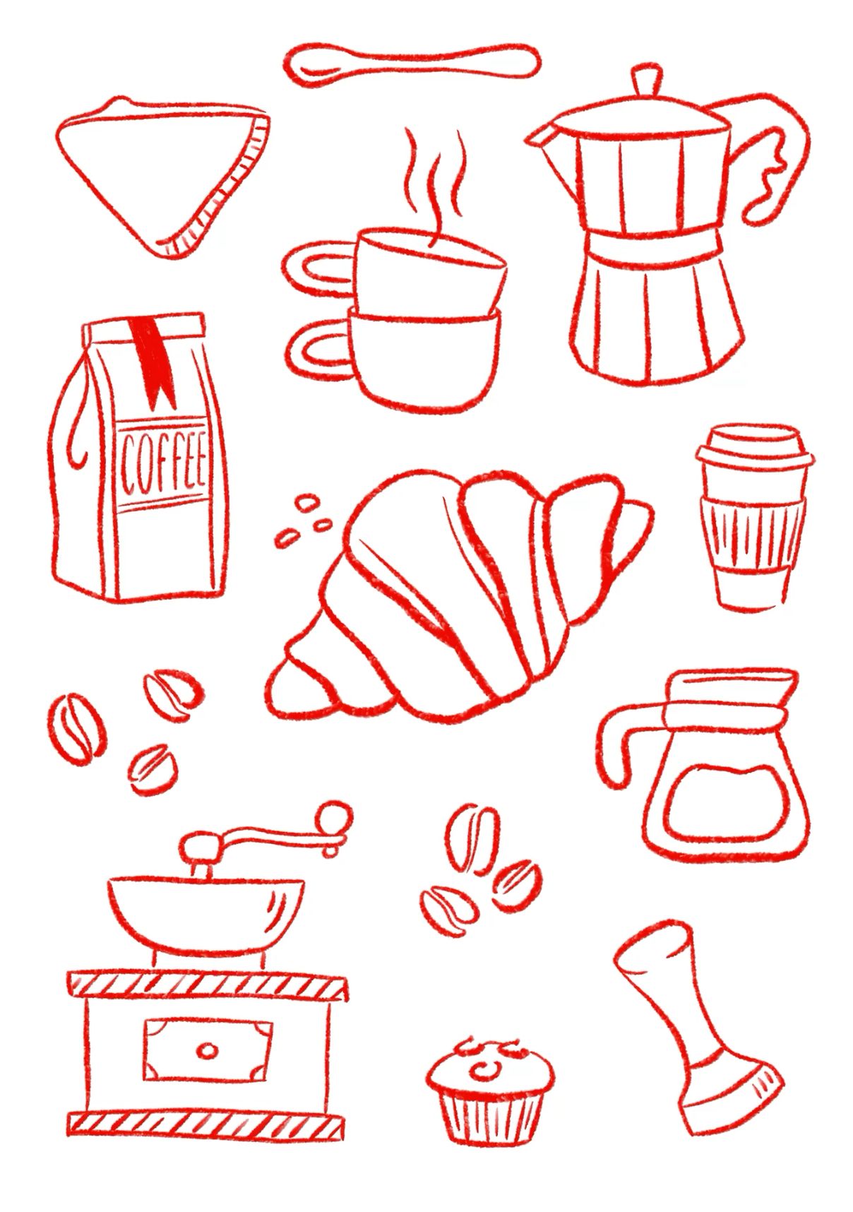 Illustrations coffee croissant morning  Illustrations freelancer